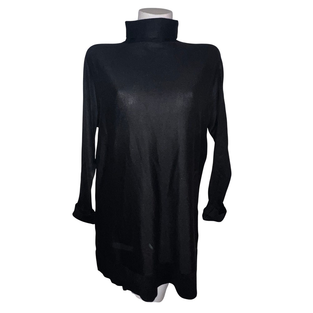 LOFT Womens Black Ribbed Turtleneck Tunic‎ Sweater Size L Longline Side Slits